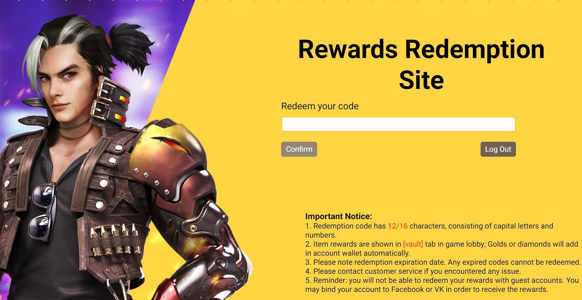 Enter a code to redeem it (Image via Garena)