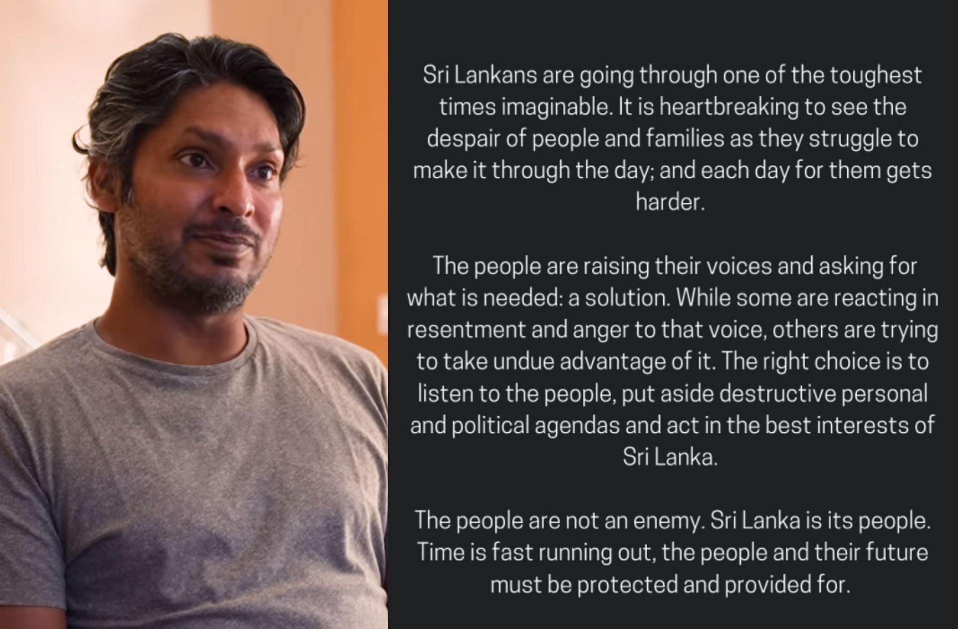 Kumar Sangakkara reacts to the struggles of the Sri Lankan people