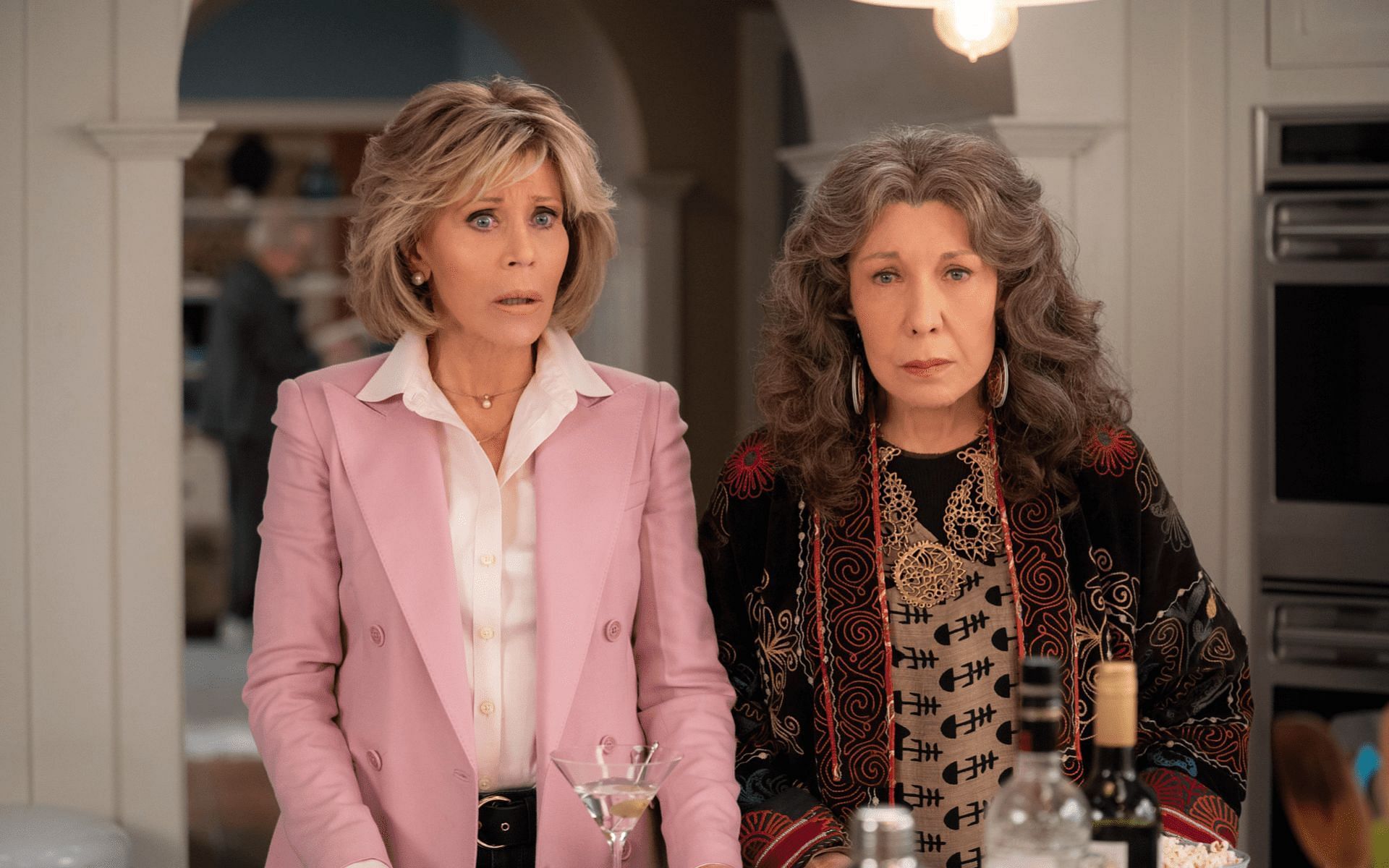 The second half of Grace and Frankie&#039;s final season will premiere exclusively on Netflix on April 29, 2022. (Image via Netflix)