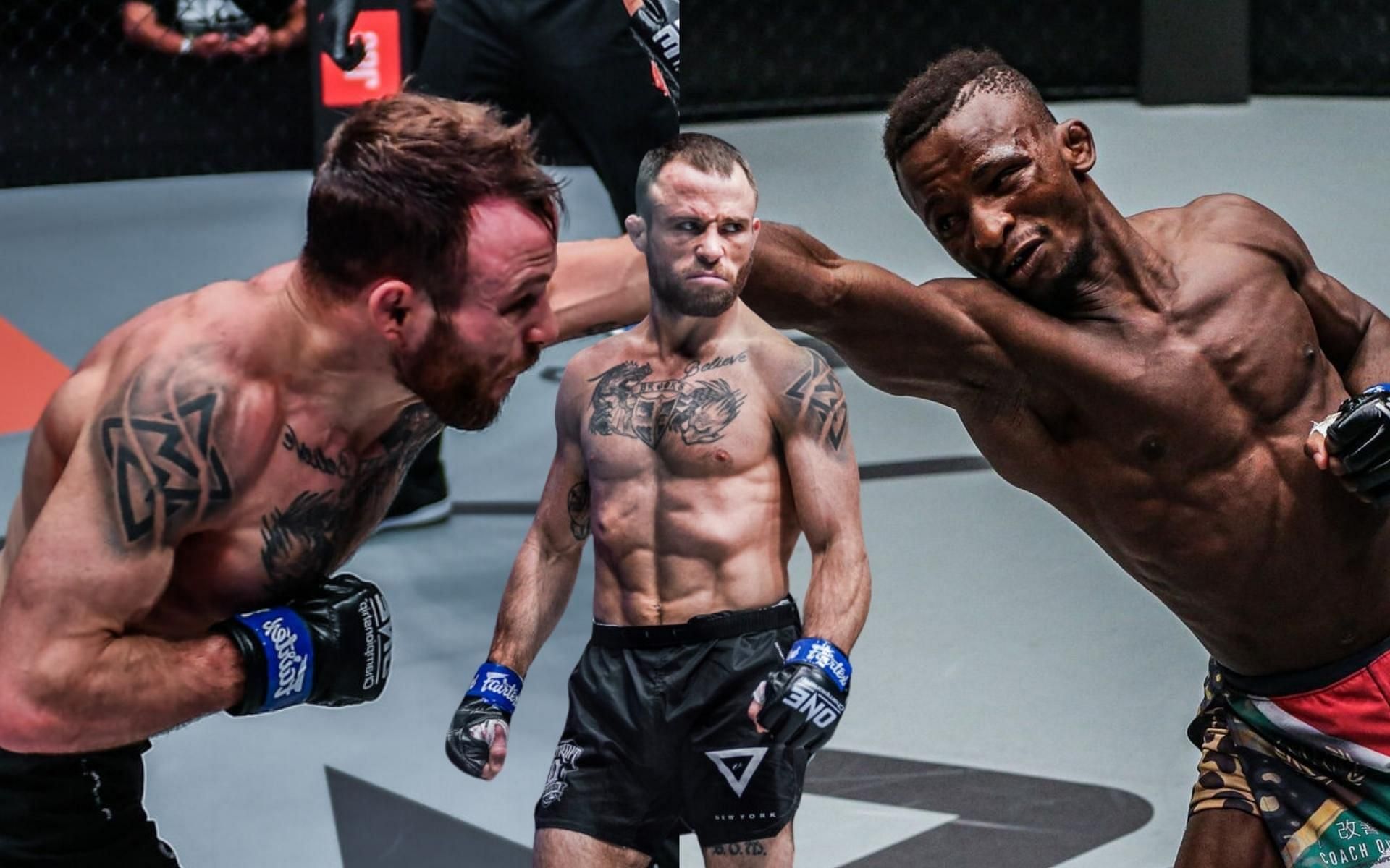 Wrestling-based Jared Brooks (left, middle) might just choose to stand up with Bokang Masunyane (right) on April 22nd to prove a point. (Images courtesy of ONE Championship)