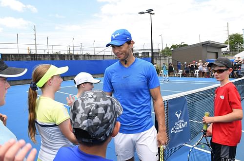 Rafael Nadal meets with young tennis players chosen for his Rafa Nadal Tennis Academy in 2019