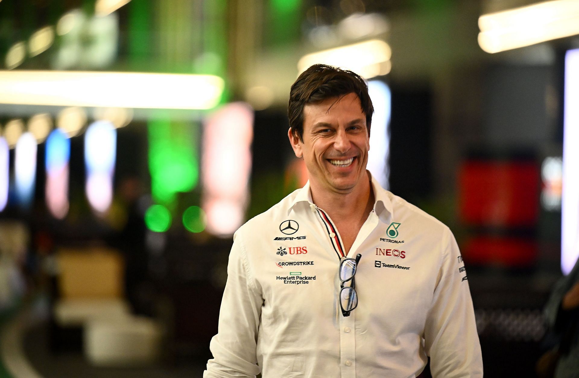 Mercedes Team Principal Toto Wolff leaves the paddock after the drivers and team principals met after practice ahead of the F1 Grand Prix of Saudi Arabia at the Jeddah Corniche Circuit on March 25, 2022 (Photo by Clive Mason/Getty Images)