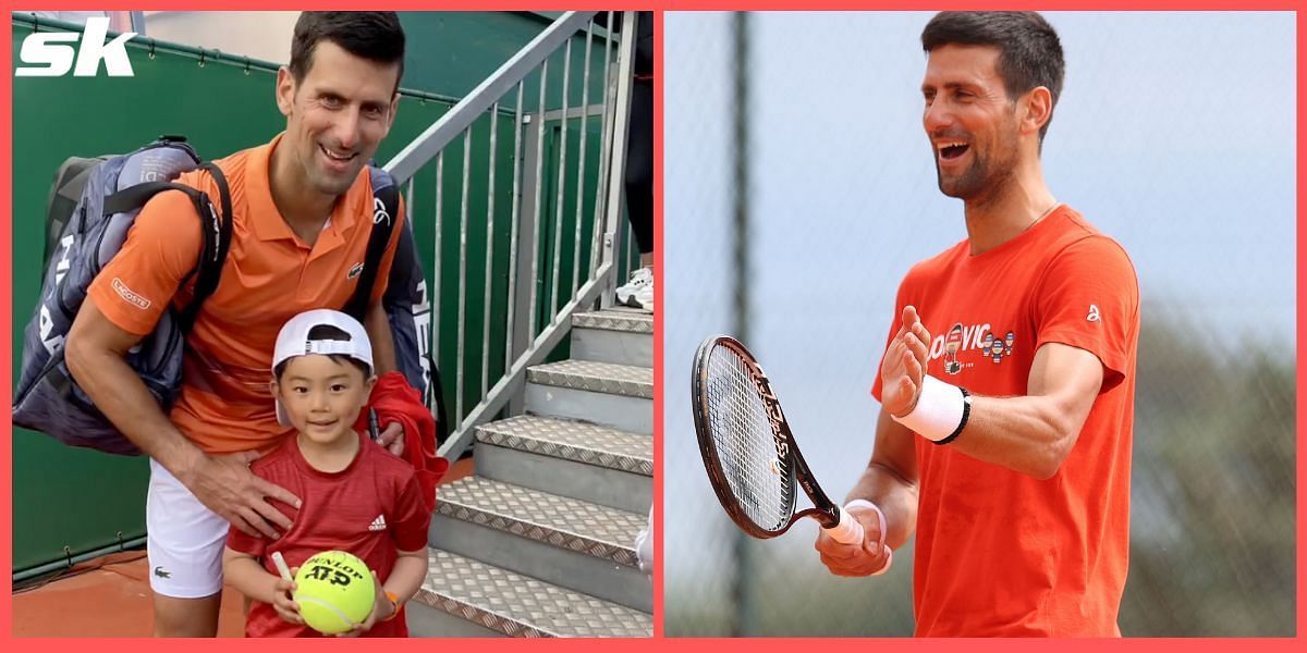 Novak Djokovic with his six-year-old fan Kojiro Owaki