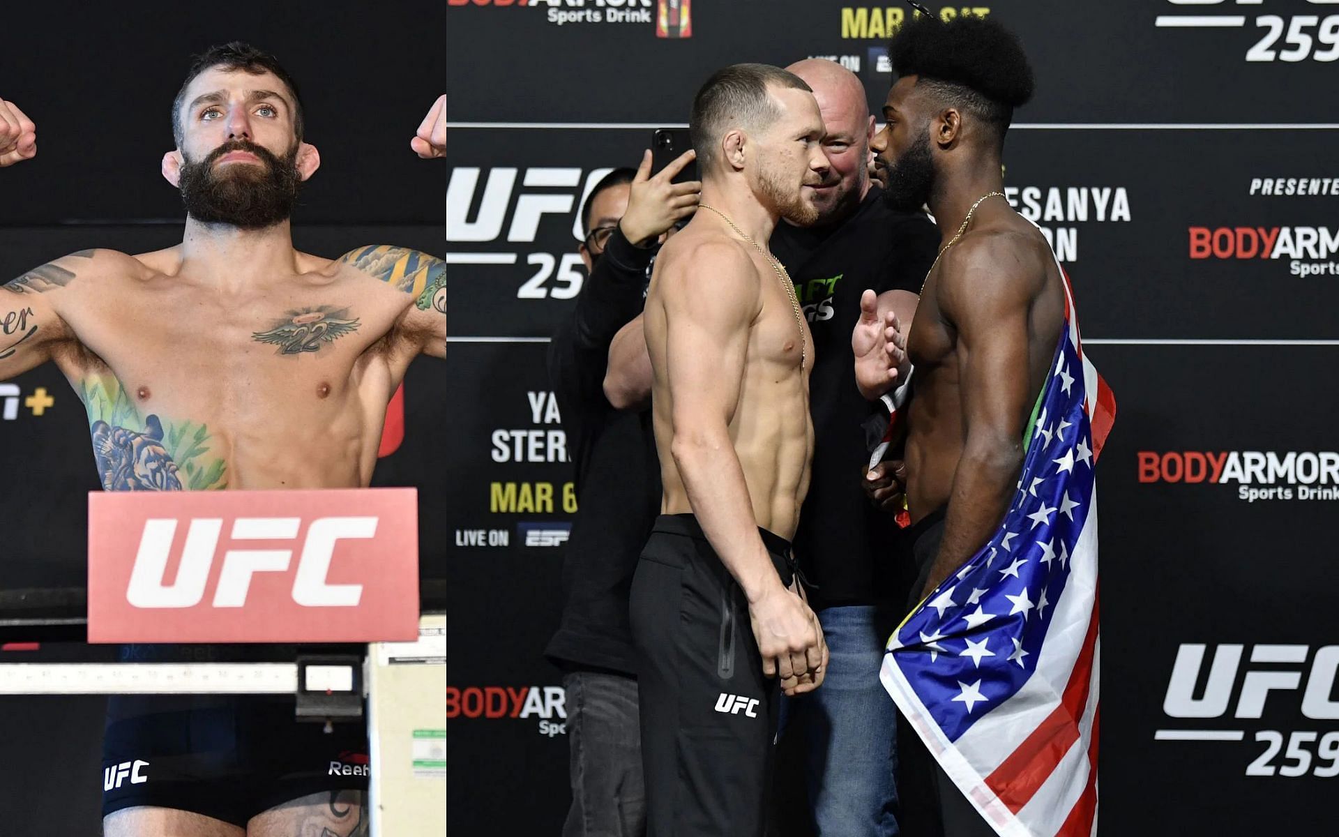 Michael Chiesa (left), Petr Yan and Aljamain Sterling (right) [Images courtesy of Getty]