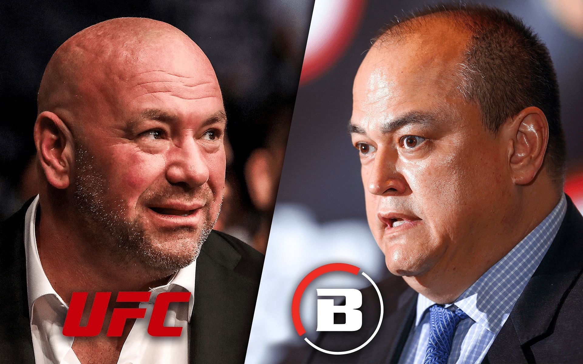 Dana White (left) and Scott Coker (right) [Logo images via @ufc &amp; @bellatormma on Instagram]