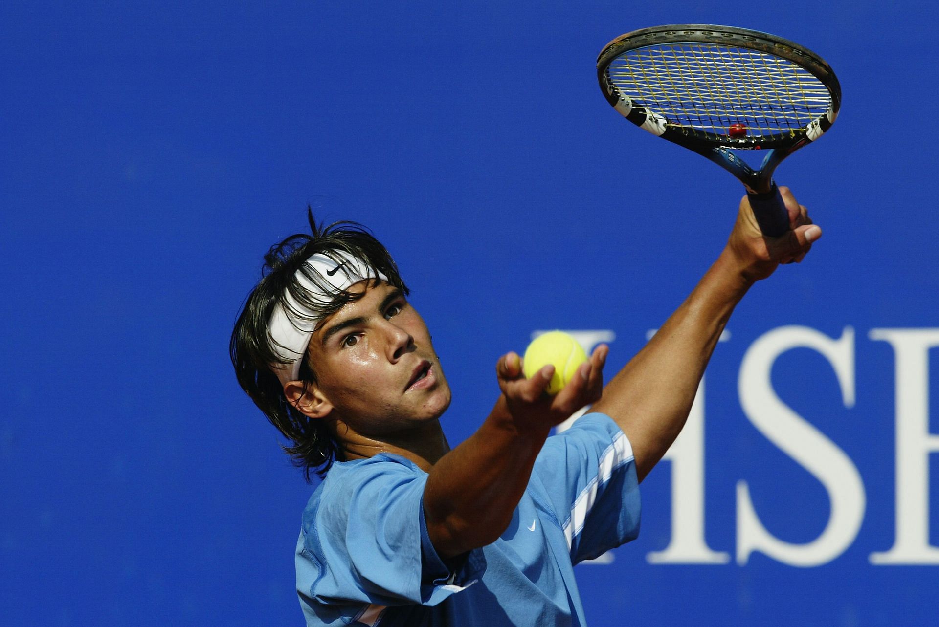 Rafael Nadal serves during his opening-round match at the 2003 Monte-Carlo Masters