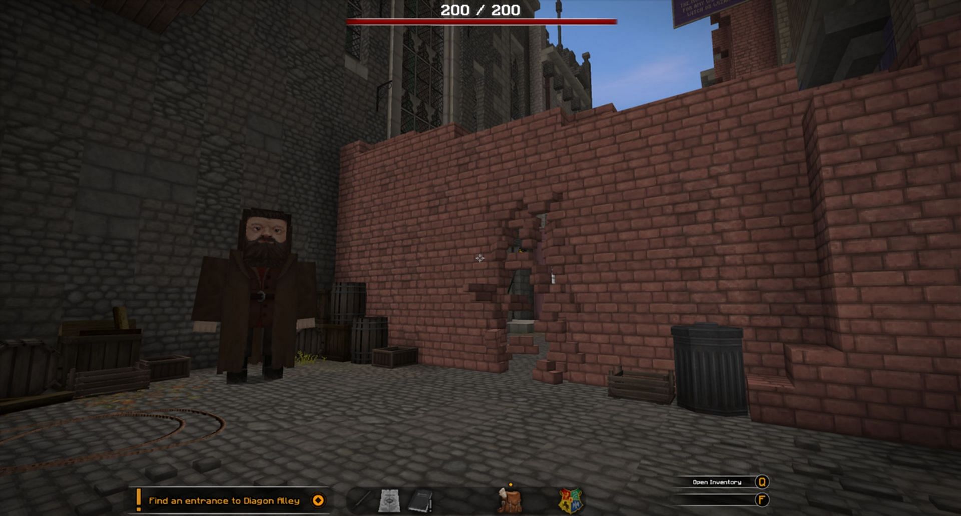 A player enters Diagon Alley in Witchcraft and Wizardry (Image via The Floo Network/PlanetMinecraft)