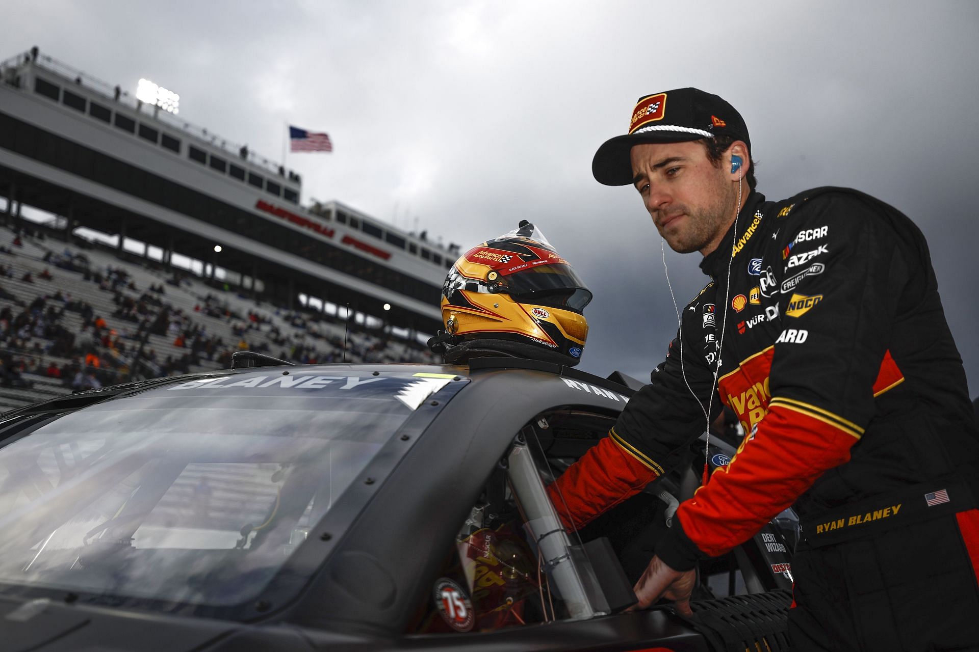 Ryan Blaney prepares to qualify for the NASCAR Cup Series Blue-Emu Maximum Pain Relief 400 at Martinsville Speedway.