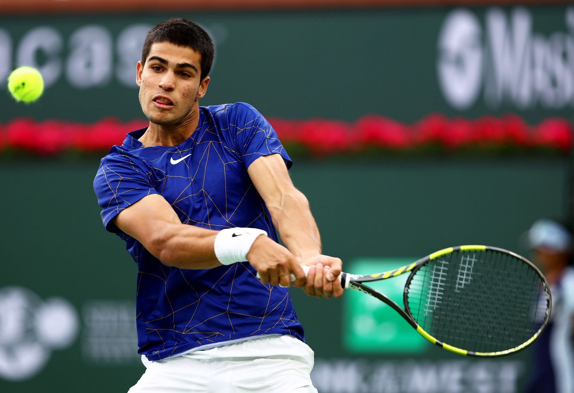 Alcaraz in action at Indian Wells