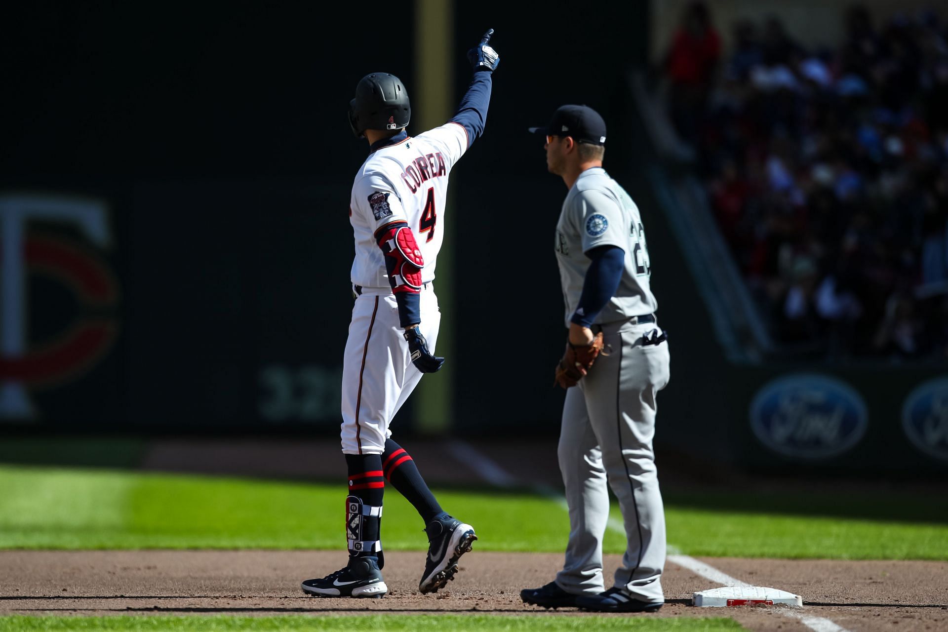 Carlos Correa after singling for the Astros vs Minnesota Twins