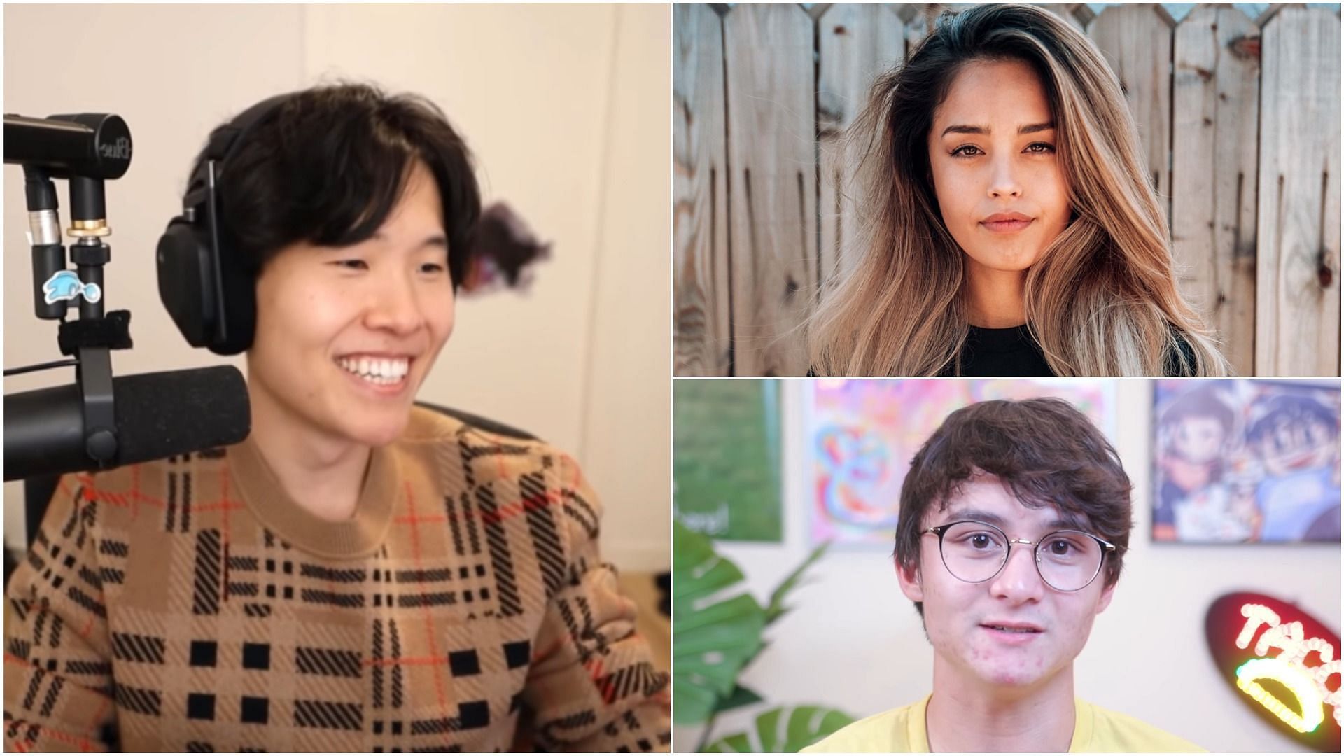 Disguised Toast (Left) jokes about his friendship with Valkyrae (Top) and Michael Reeves (Bottom) (Image via Sportskeeda)