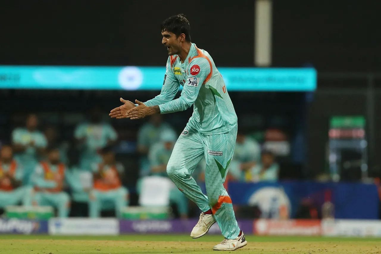 Deepak Hooda celebrating a wicket against Gujarat Titans.