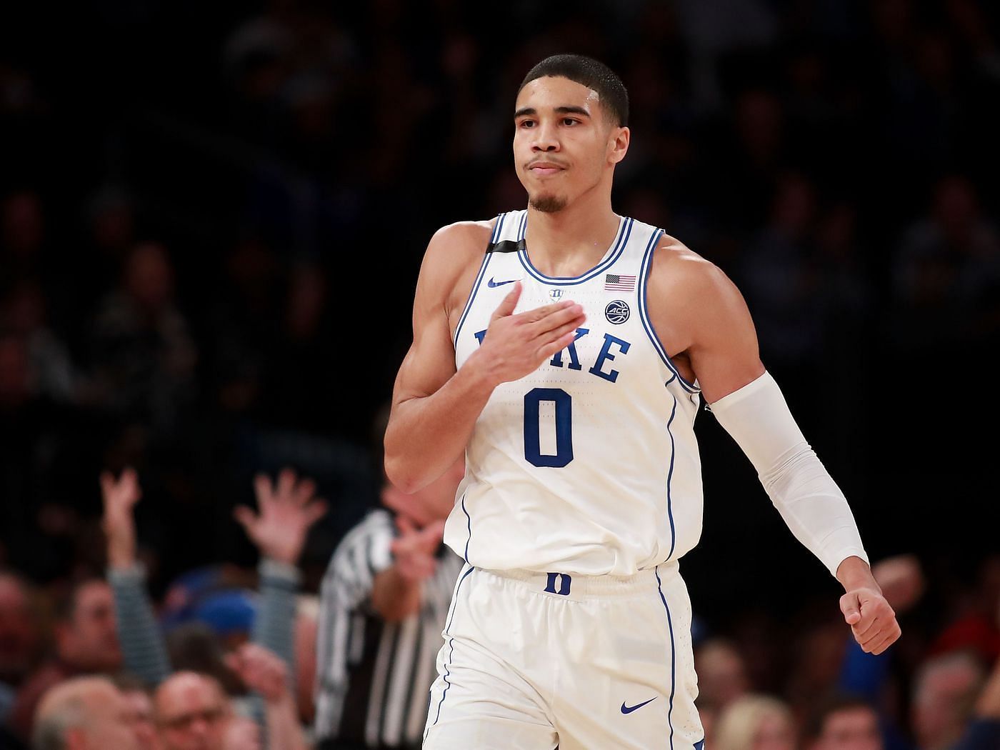 Boston Celtics star Jayson Tatum while playing for Coach K at Duke