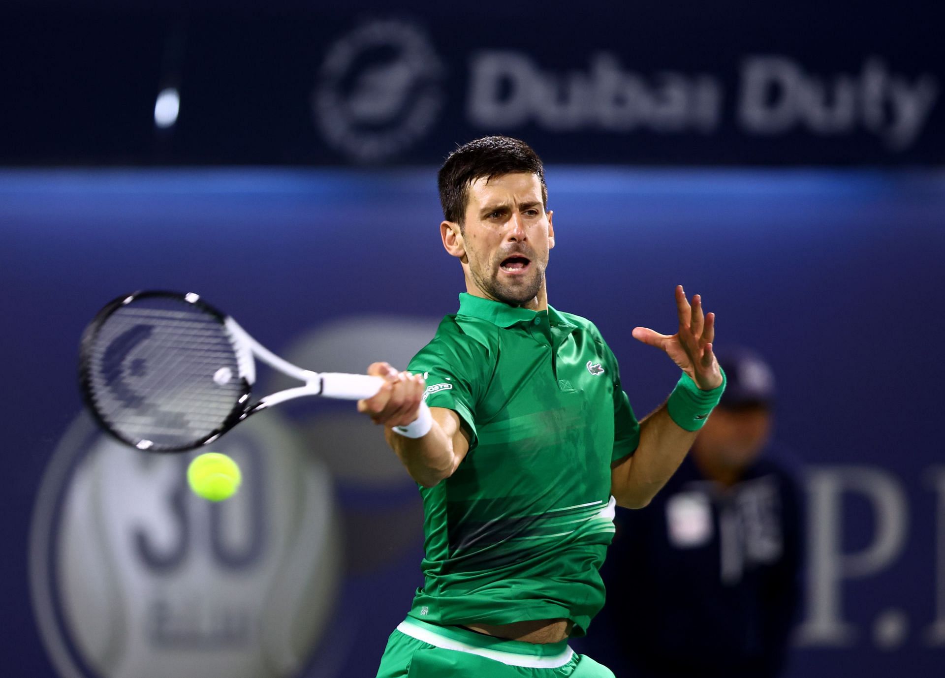 Djokovic in action at the Dubai Duty Free Tennis Championship