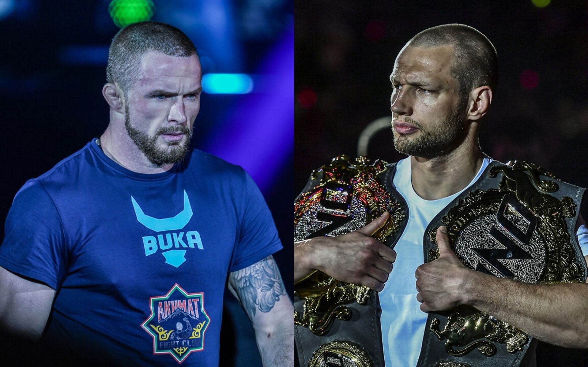 Reinier de Ridder (R) believes Vitaly Bigdash (L) should be the next one up for the ONE middleweight world title. | [Photos: ONE Championship]
