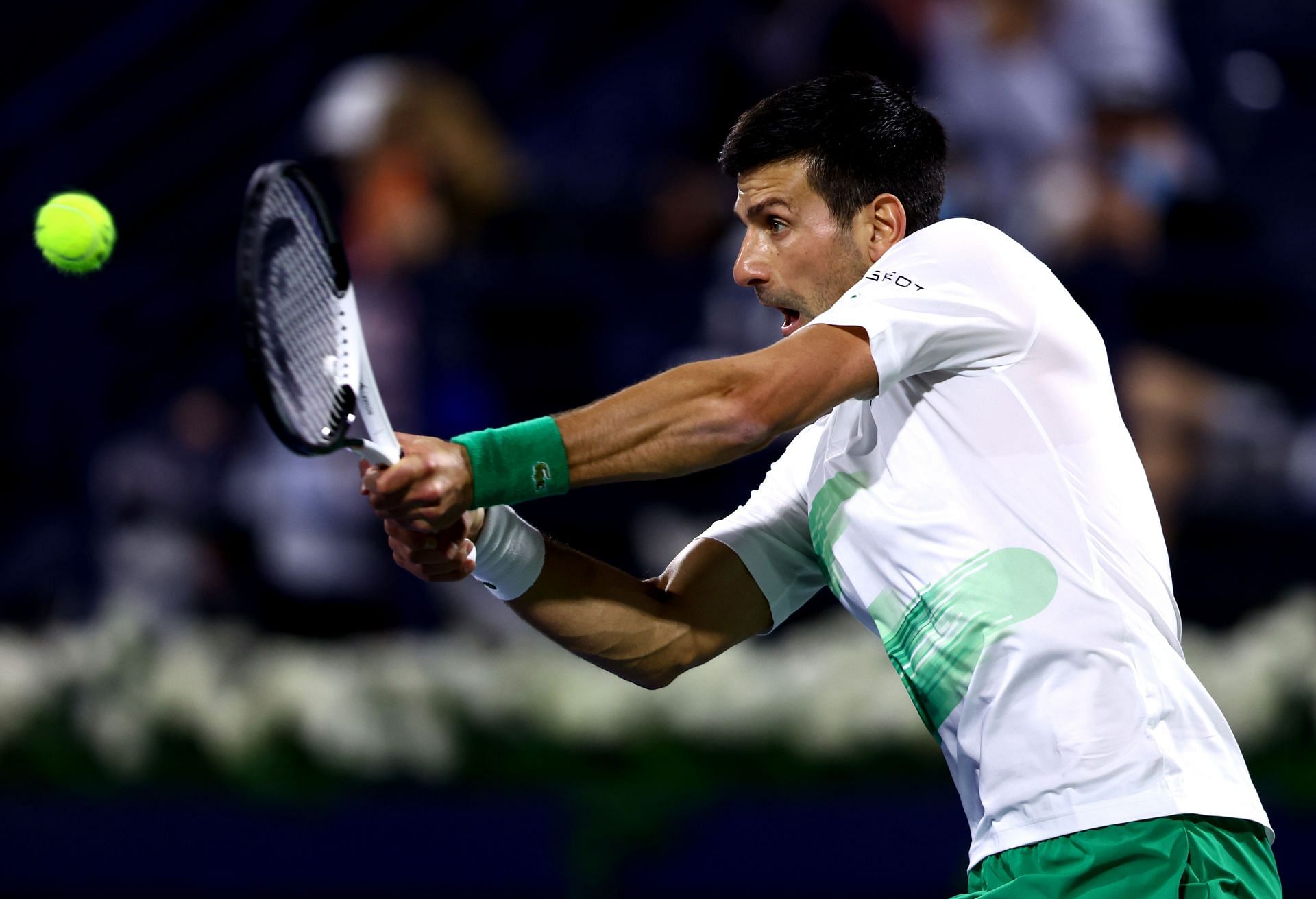 Novak Djokovic in action in Dubai