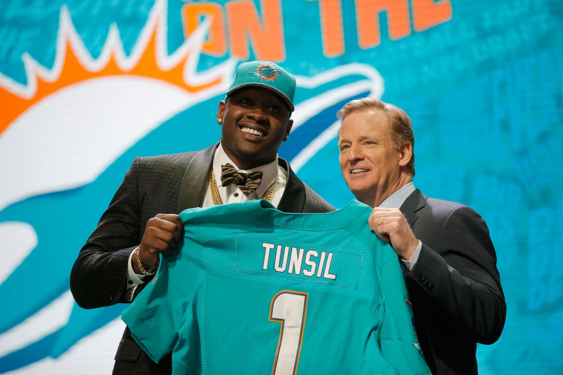 Laremy Tunsil after being selected by the Miami Dolphins