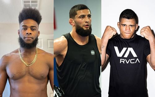 (L-R) Aljamain Sterling, Khamzat Chimaev and Gilbert Burns [Images via @funkmastermma, @khamzat_chimaev and @gilbert_burns on Instagram]