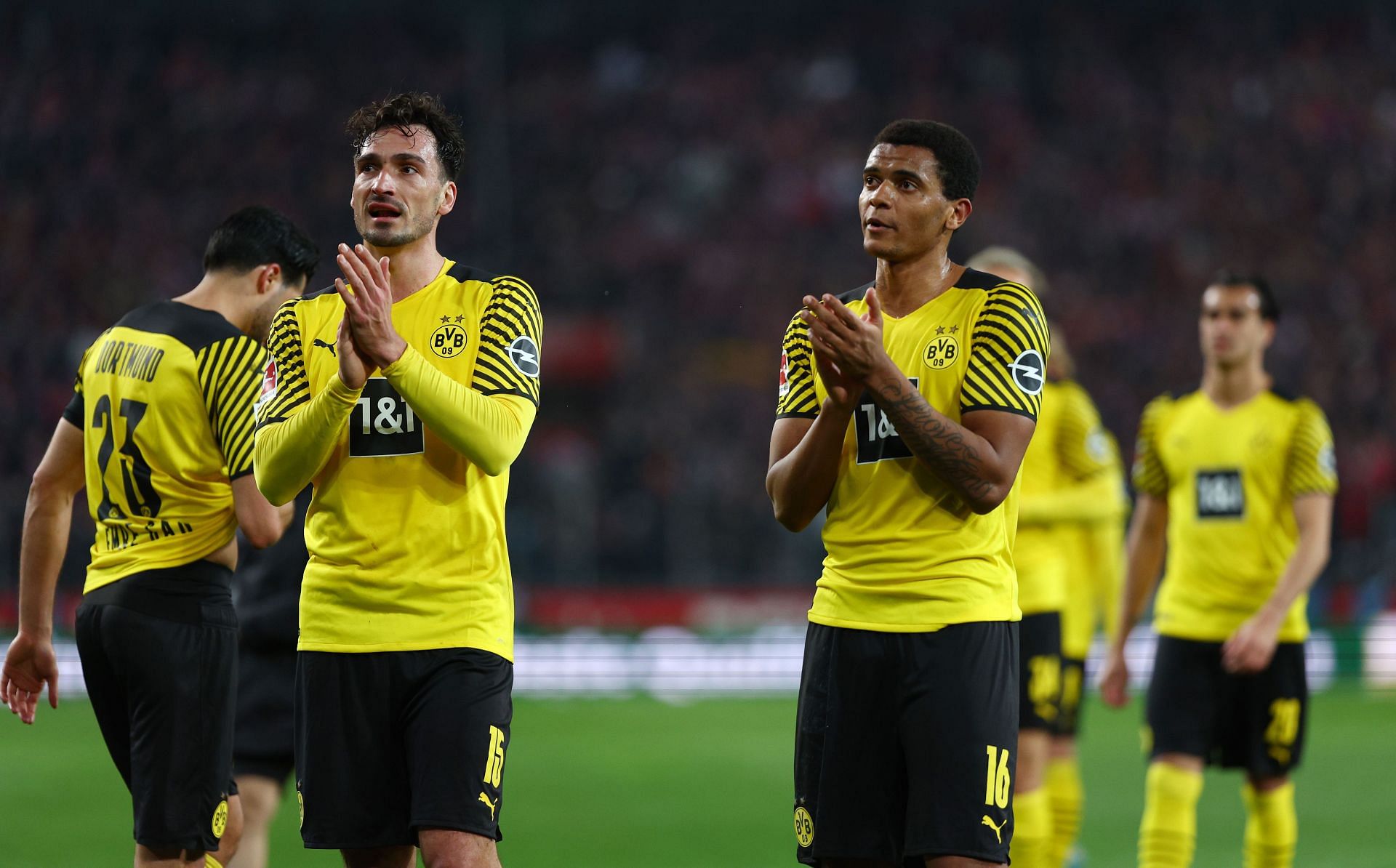 Manuel Akanji (right, #16) will lead Dortmund&#039;s defence in the absence of Mats Hummels (left).