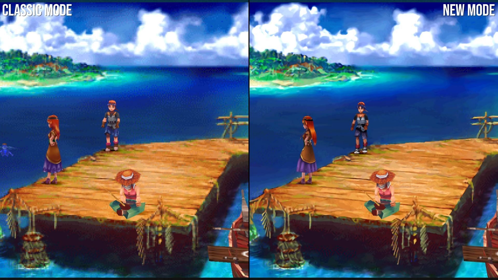 Note the light/dark spots in the ocean in the background on the right panel (Image via Digital Foundry)