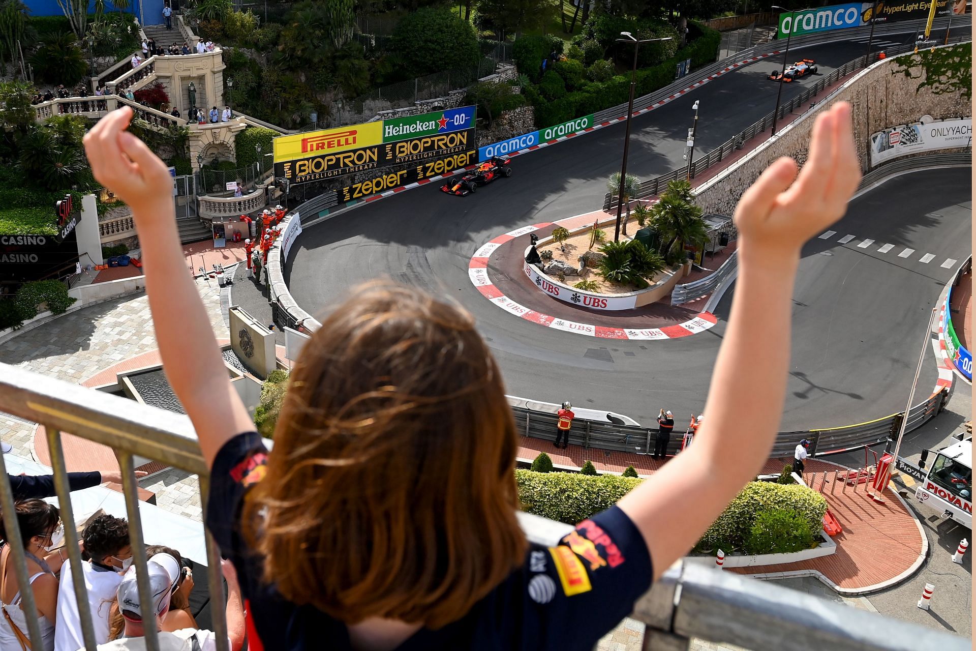 Fans watch the 2021 F1 Monaco GP in front of the infamous Loews Hairpin. (Photo by Sam Bagnall/Getty Images)