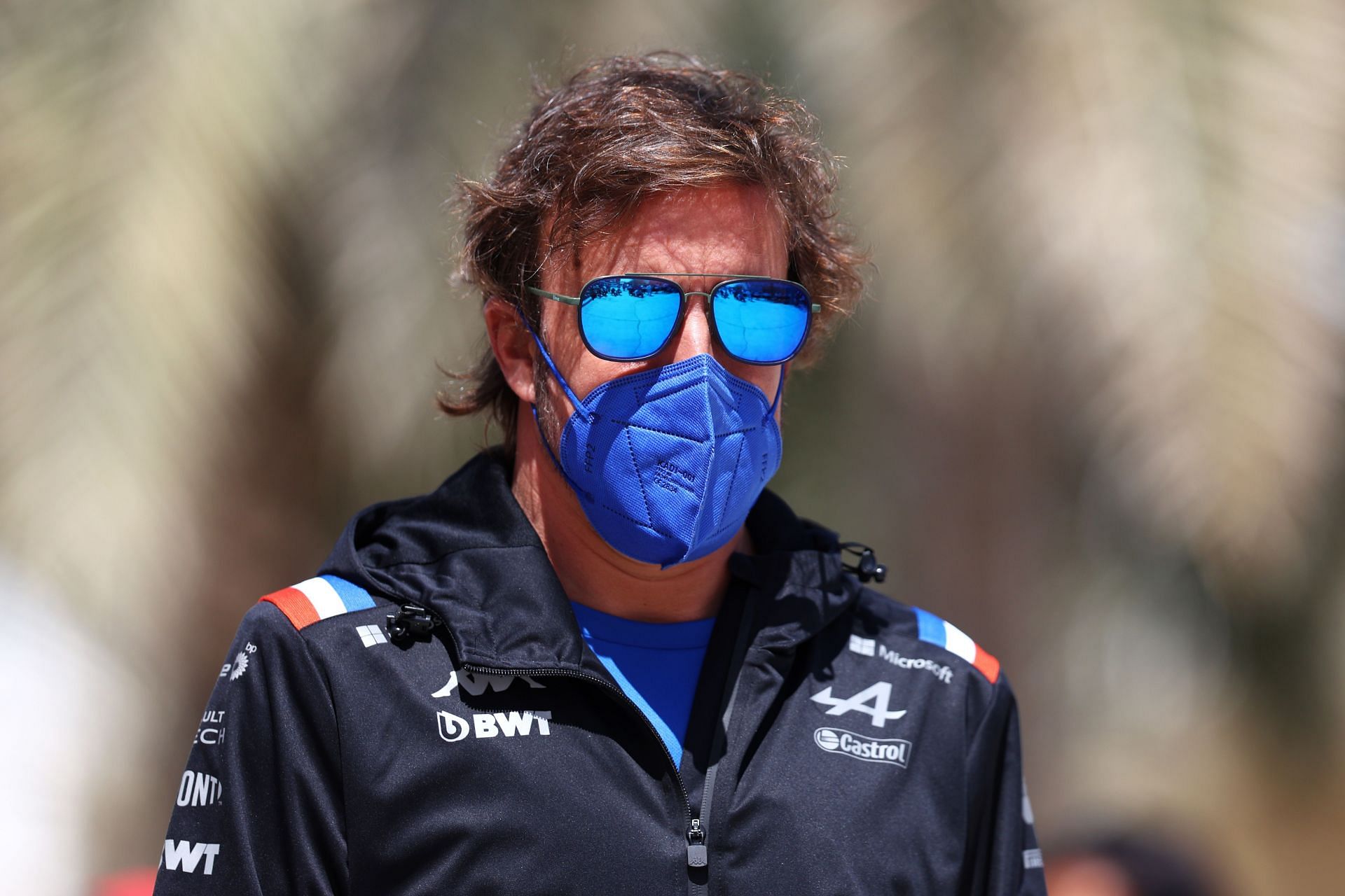 Fernando Alonso walks in the Paddock in Bahrain. (Photo by Lars Baron/Getty Images)