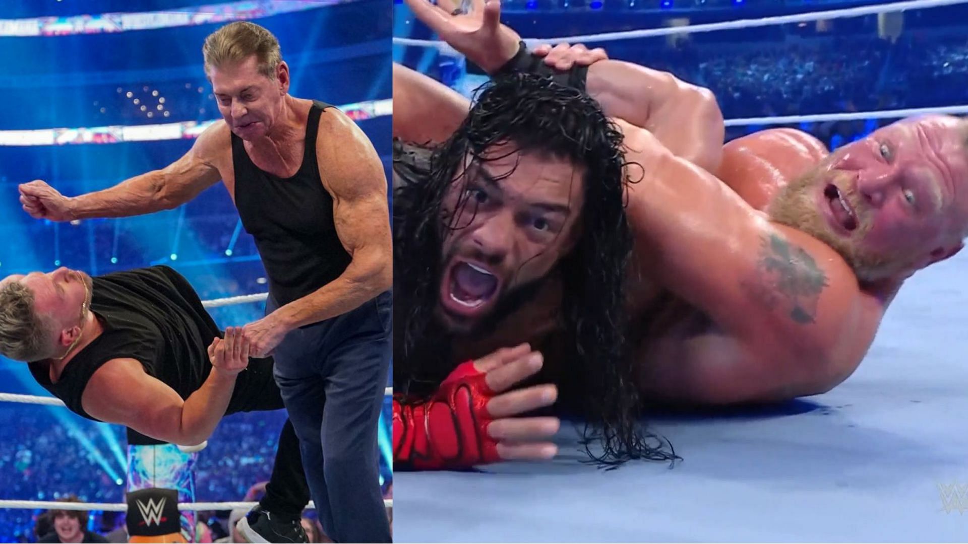 WWE Chairman Vince McMahon; Roman Reigns, and Brock Lesnar