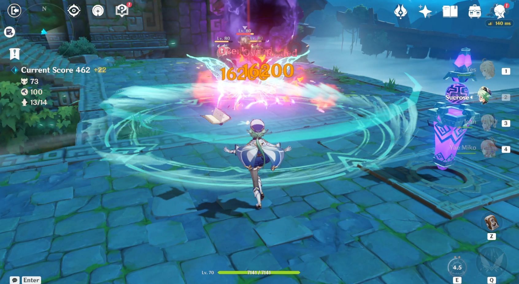 Sucrose gathering enemies using her Elemental Skill (Image via Genshin Impact)