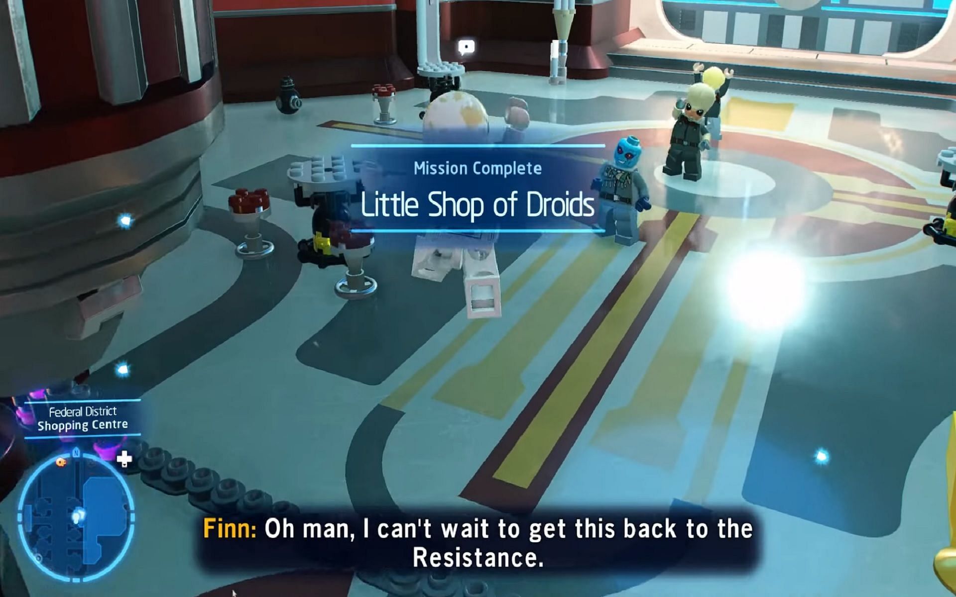 Completing &#039;Little Shop of Droids&#039; in Lego Star Wars: The Skywalker Saga (Image via WoW Quests/YouTube)