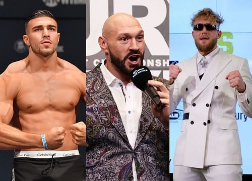 Tommy Fury (left) Tyson Fury (center) Jake Paul (right)