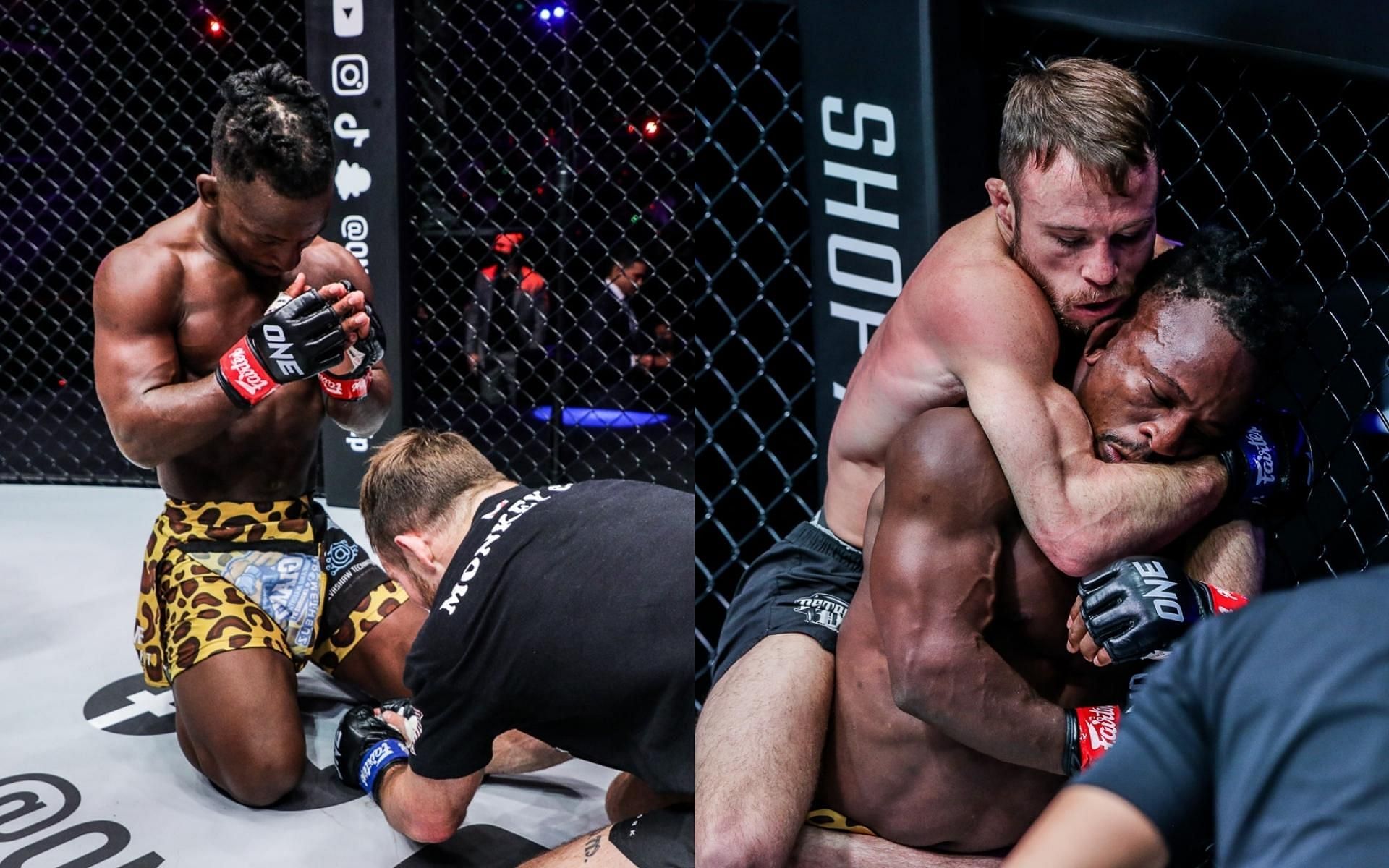 Bokang Masunyane (left) suffered his first MMA loss to Jarred Brooks (right) at ONE 156. (Images courtesy of ONE Championship)