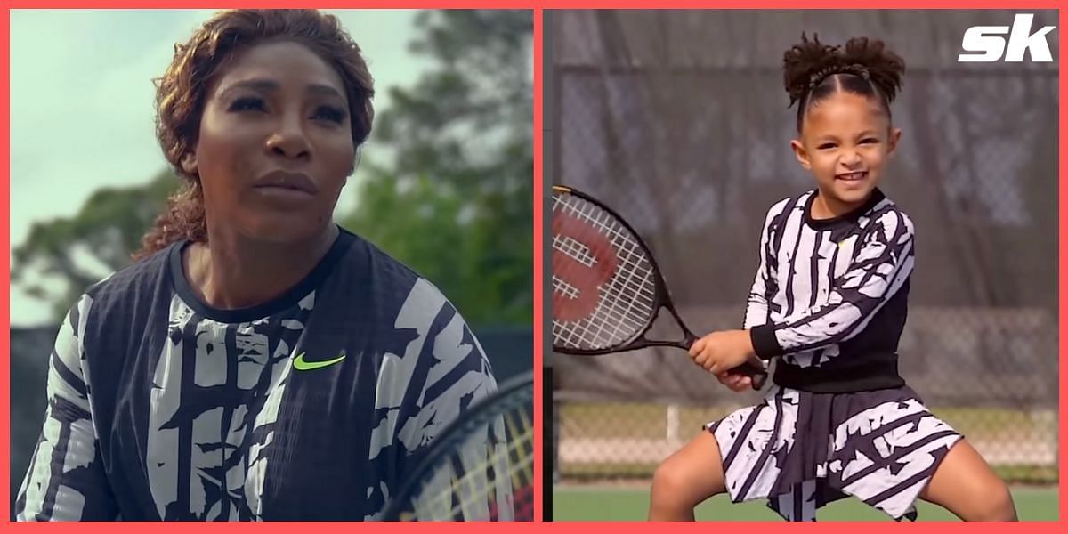 Serena Williams (L) has uploaded a cute video of herself practicing with her daughter Olympia.