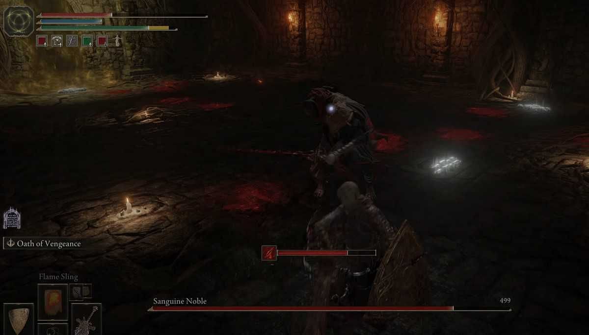 A player fights the Sanguine Noble boss in Elden Ring (Image via FromSoftware Inc.)