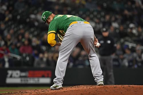 A's pitcher Frankie Montas against the Texas Rangers