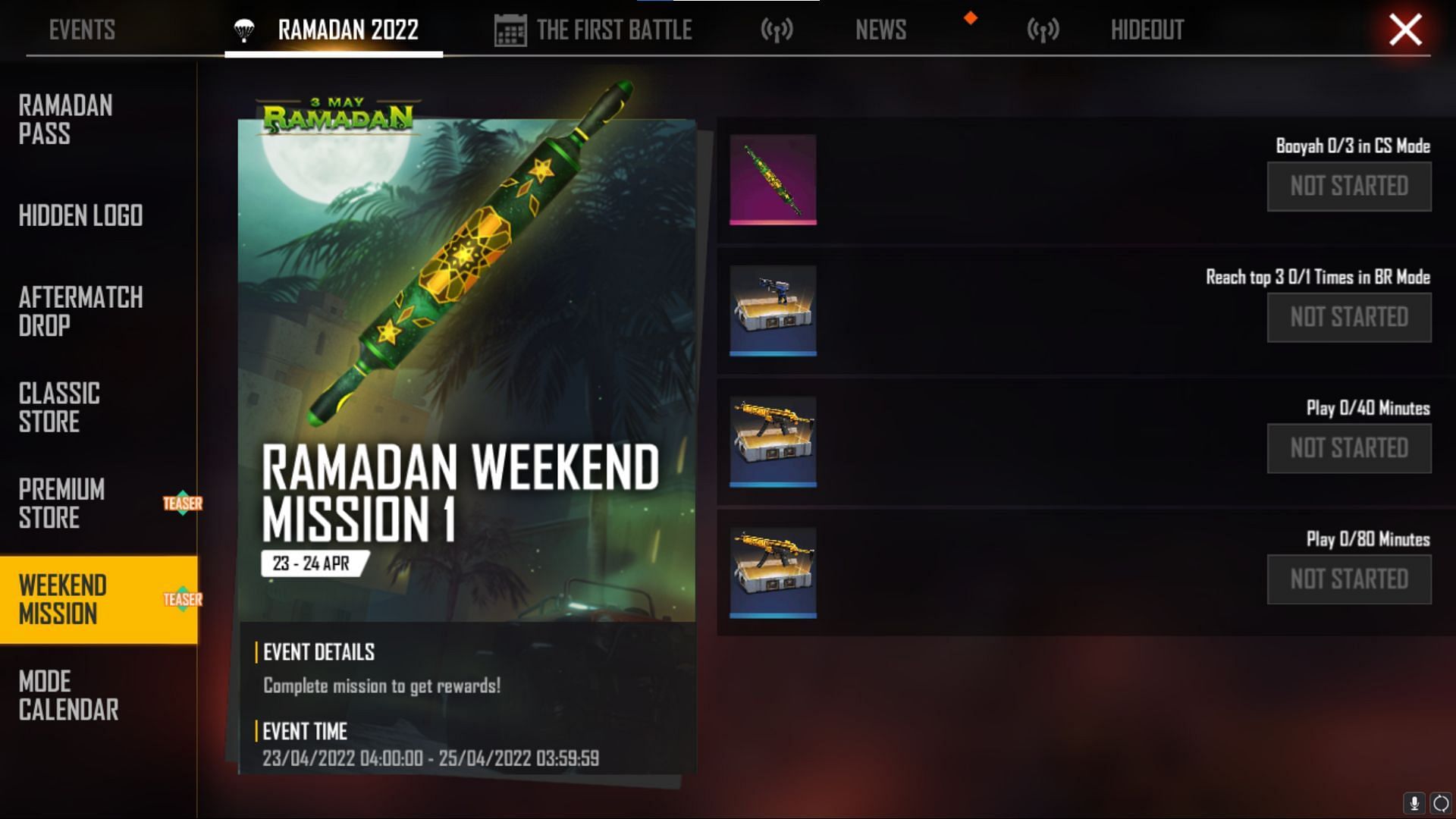 Weekend Mission event will be available only on the two particular days (Image via Garena)