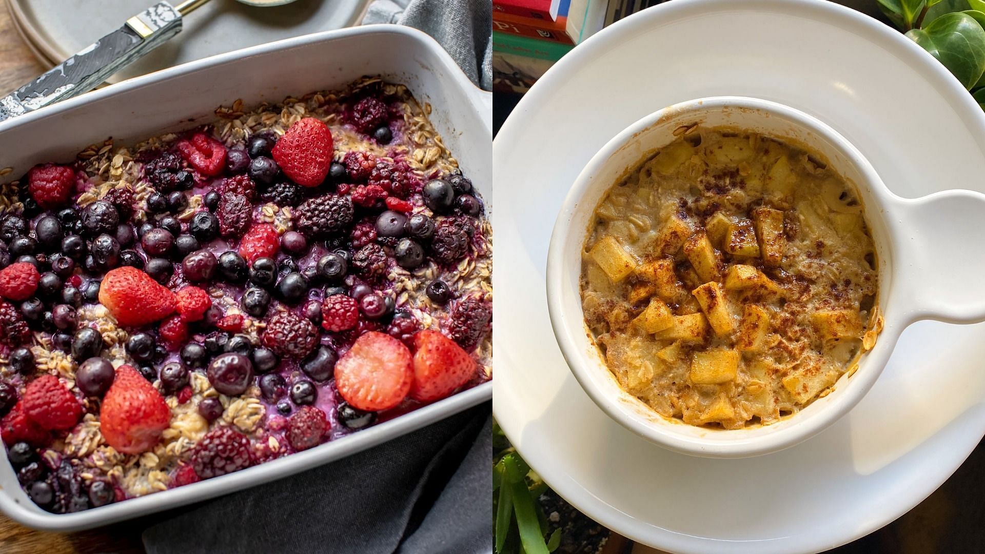 Different variations of baked oats go viral on TikTok (Images via Rosalynn Daniels and stonershelb/Twitter)