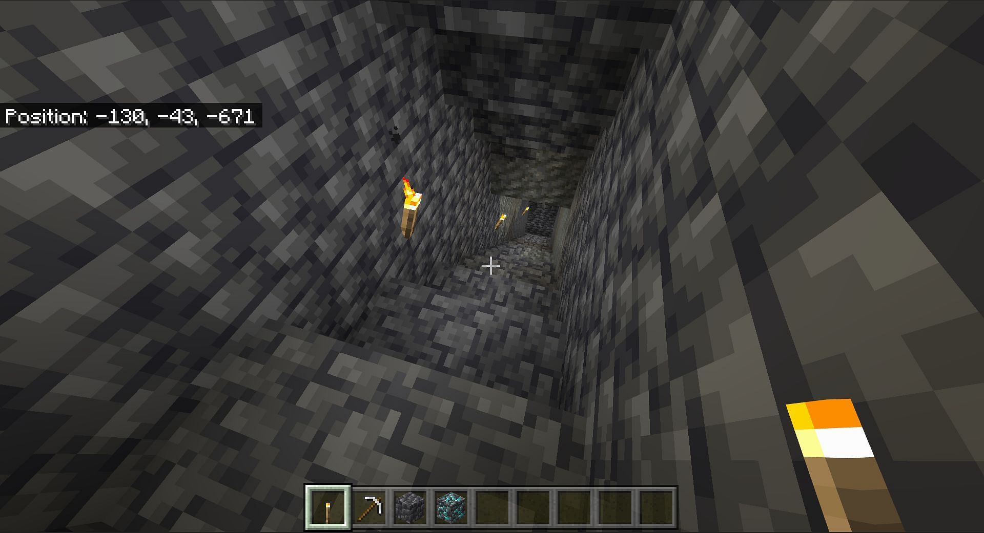 Players must dig down to the best Y level (Image via Minecraft Bedrock Edition 1.18.30)