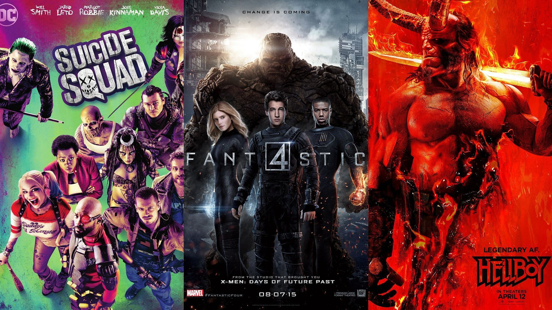 Suicide Squad, Fant4stic, Hellboy (Image via Warner Bros./20th Century Fox/Lionsgate)