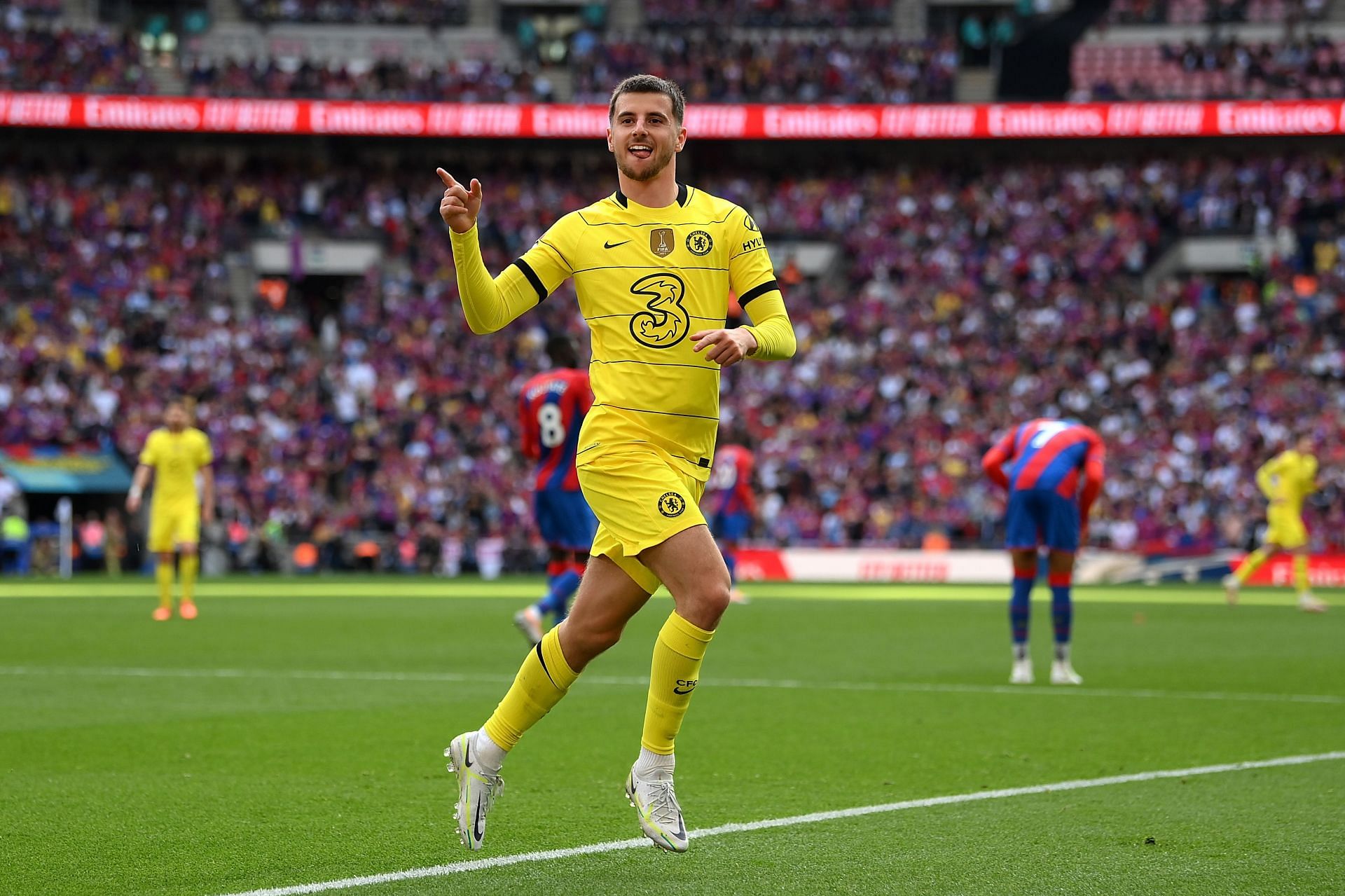 Mason Mount of Chelsea celebrates his goal in the FA Cup semi-final against Crystal Palace