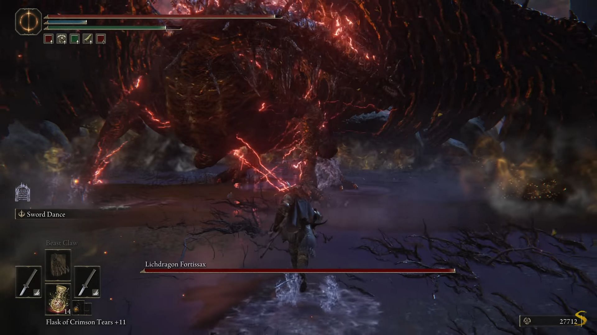 The fight against Lichdragon Fortissax becomes difficulty due to the constricted arena in Elden Ring (Image via Shirrako/Youtube)