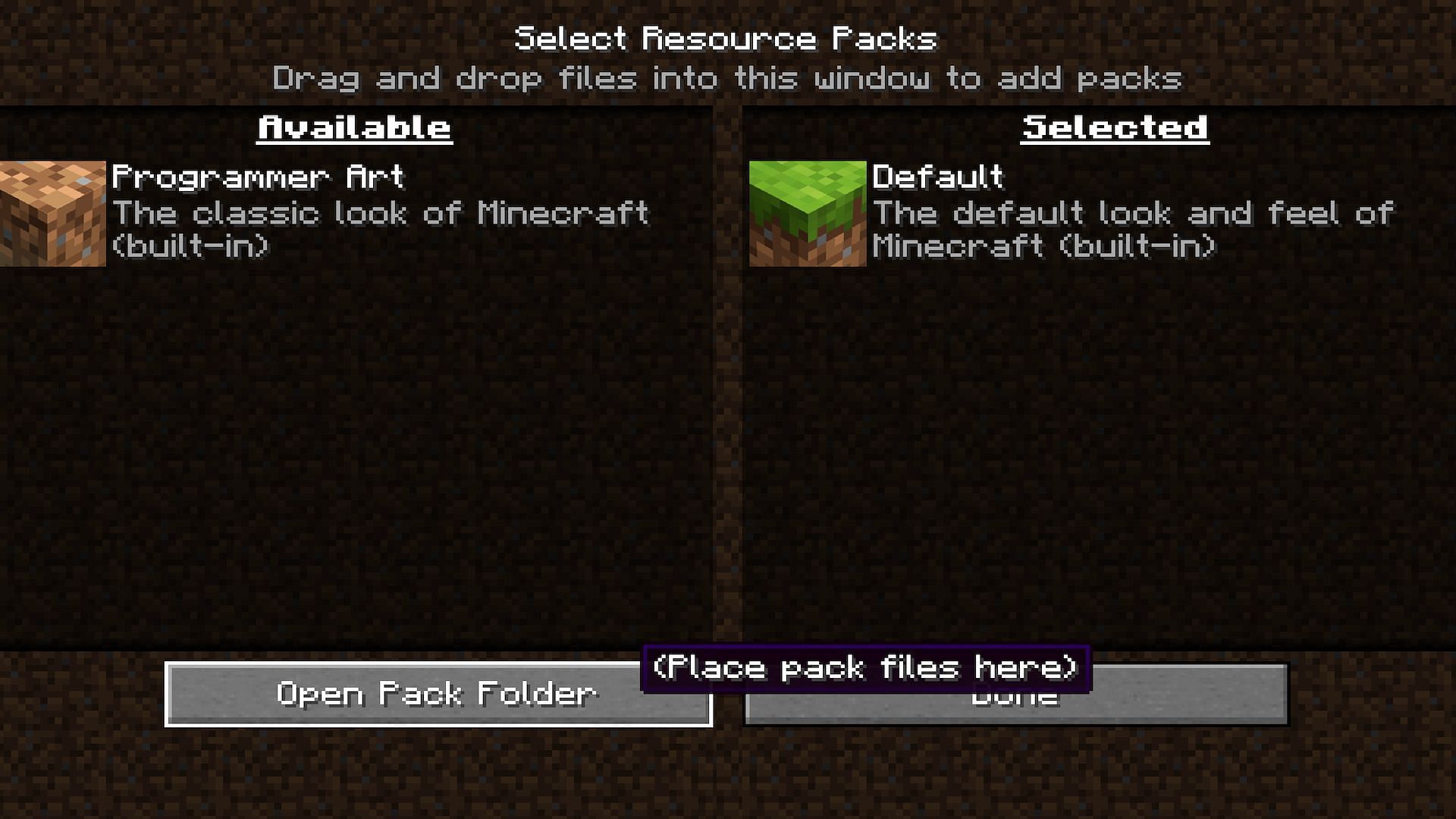 Players will need to click on the Open Pack Folder button on this screen in order to view the correct folder for their screenshots (Image via Minecraft)