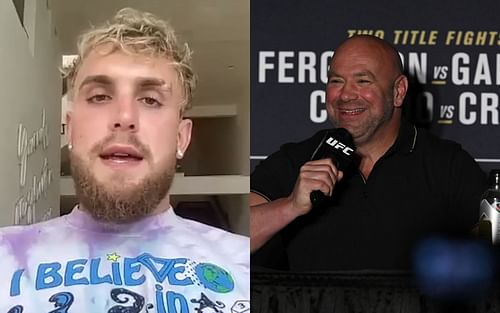 Jake Paul (left) via. YouTube/THEFIGHTwithTeddyAtlas, Dana White (right)