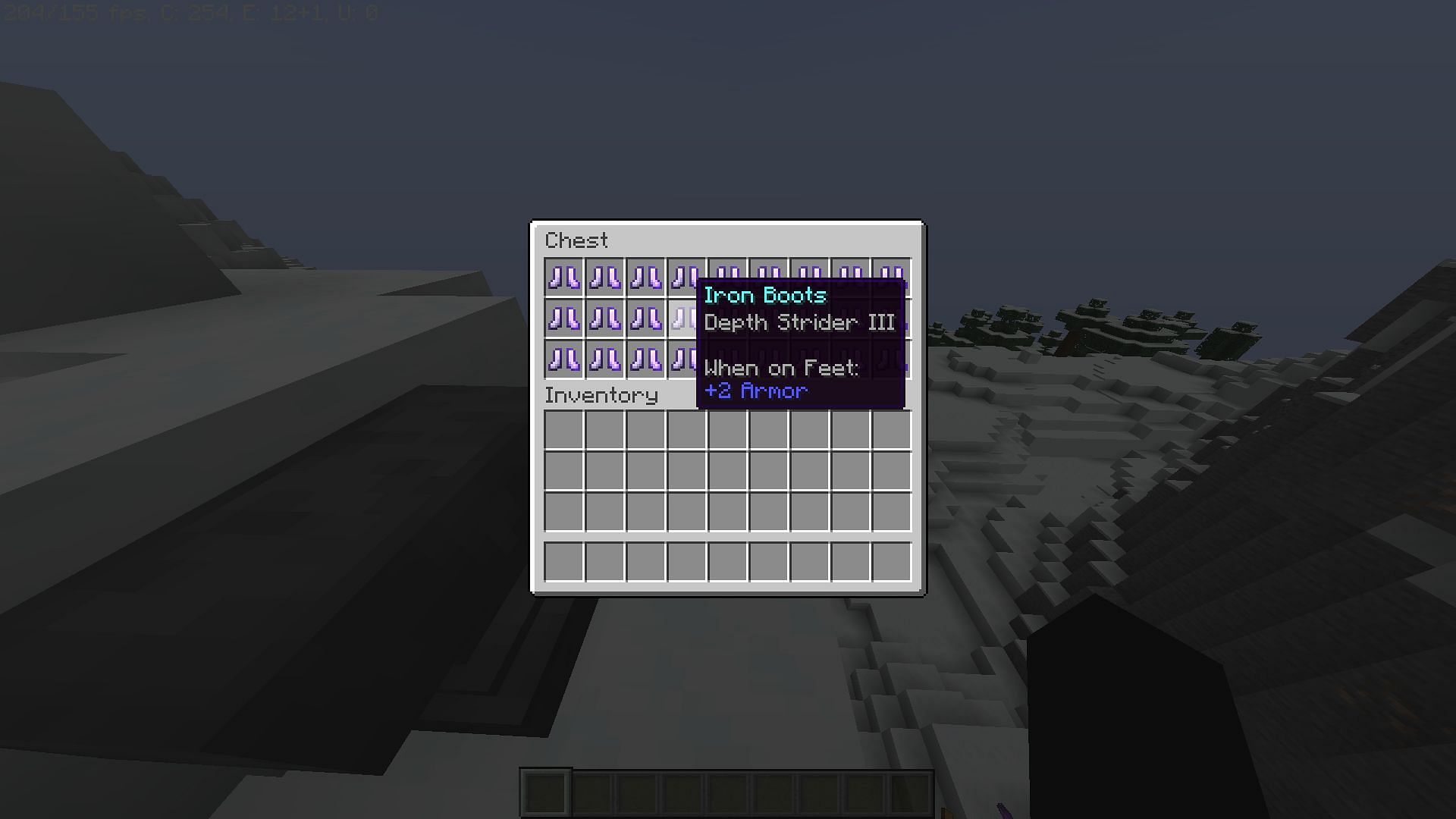 Iron boots enchanted with Depth Strider III (Image via Minecraft)