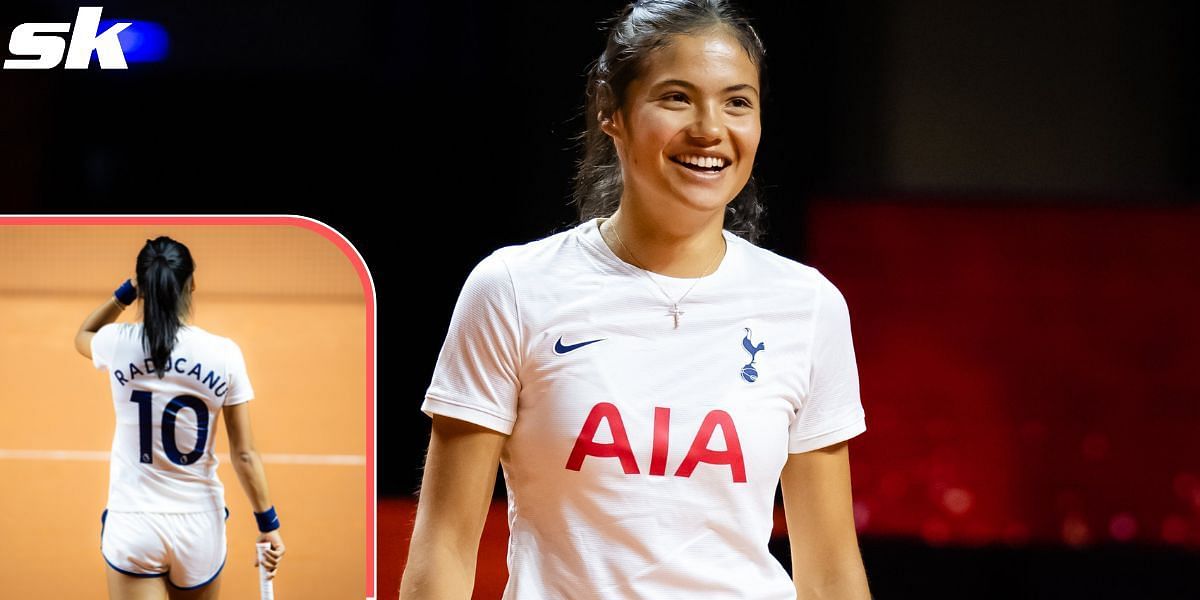 Emma Raducanu wearing a Tottenham Hotspur shirt ahead of the Stuttgart Open