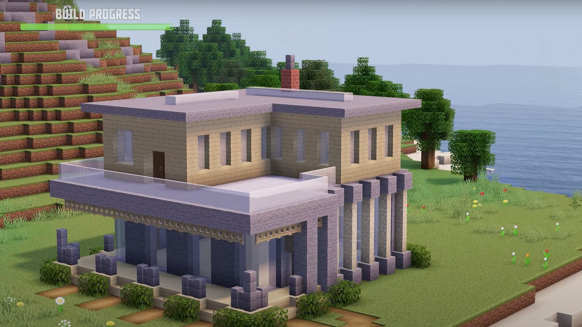Once Minecraft players have added all the finishing touches, it's time to add the roof (Image via Greg Builds/YouTube)