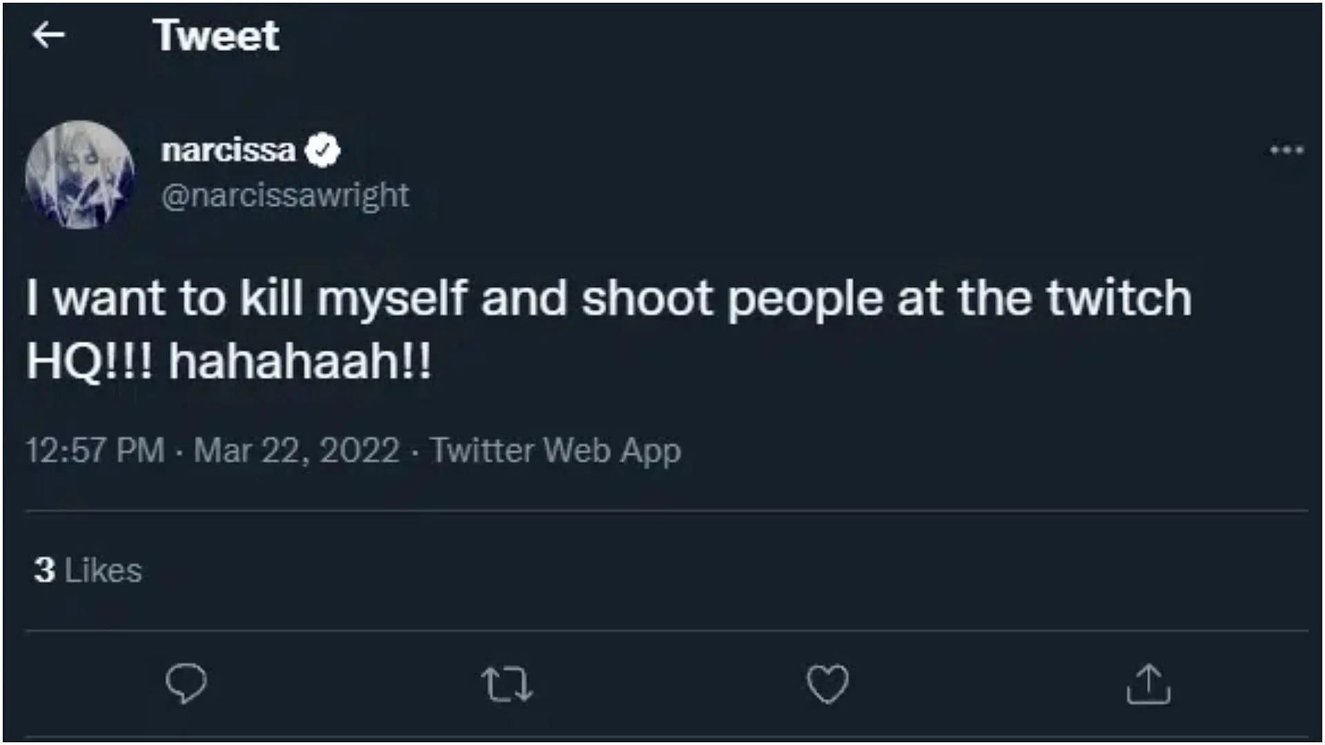 Twitch streamer threatens to shoot people at Twitch headquarters (Image via narcissawright/Twitter)