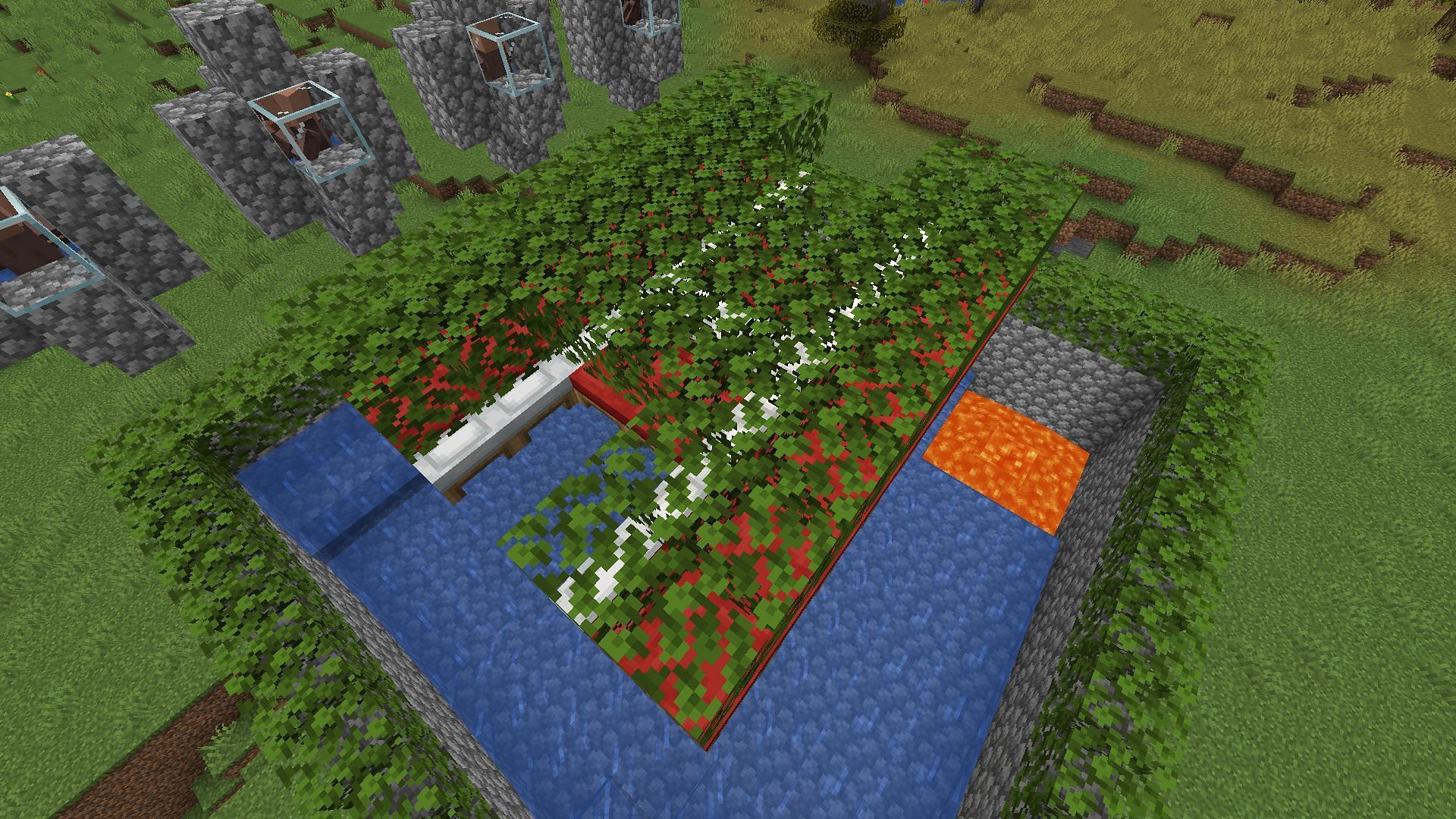 The beds covered in leaves (Image via Minecraft)