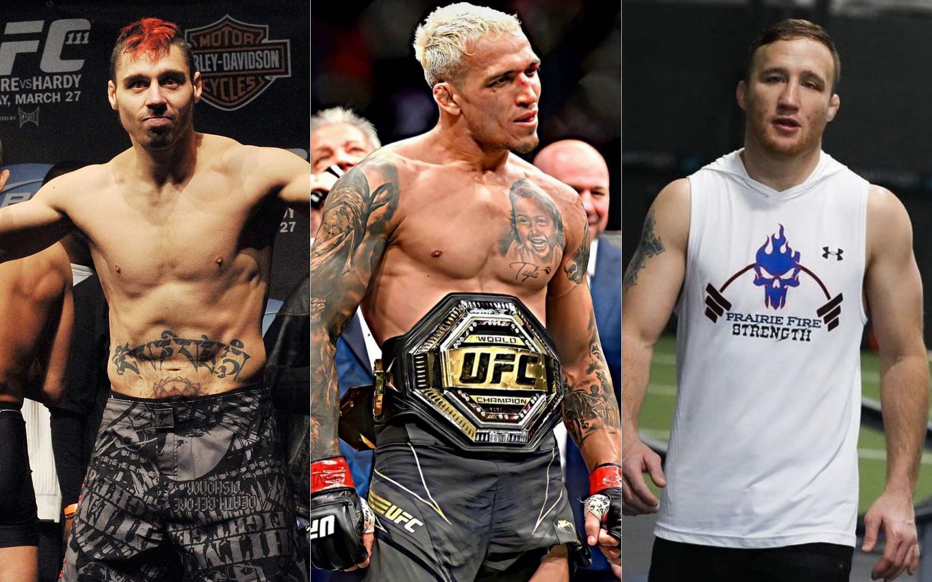 Dan Hardy (left), Charles Oliveira (middle) and Justin Gaethje (right)