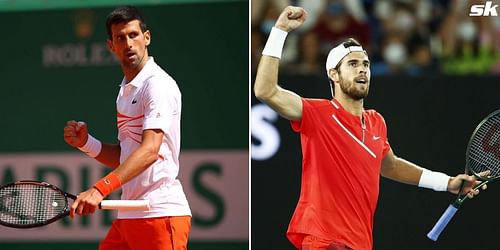 Novak Djokovic (L) and Karen Khachanov