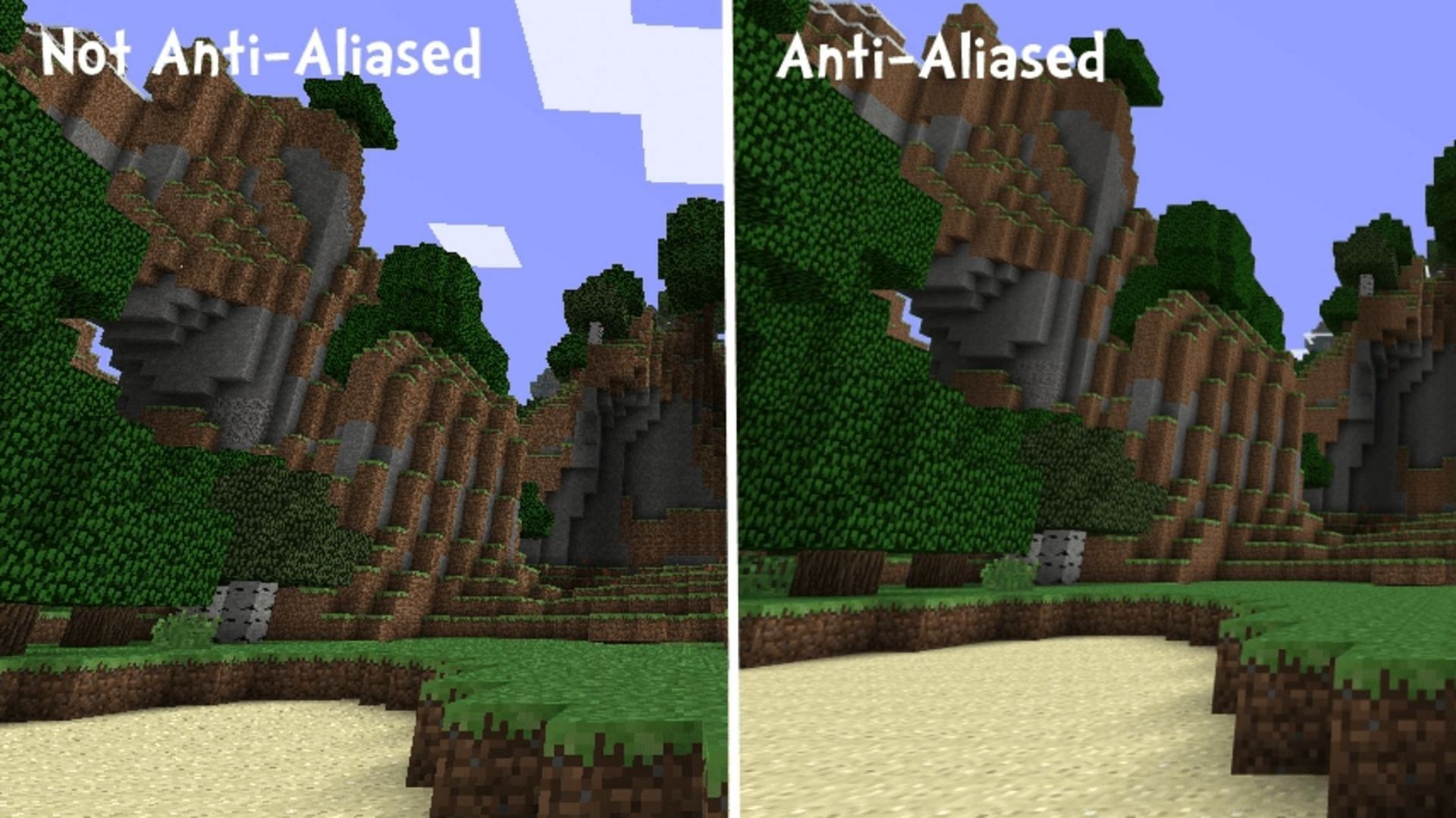 Anti-aliasing smooths the edges of the blocks rendered in-game as well as other things like items (Image via Mojang)